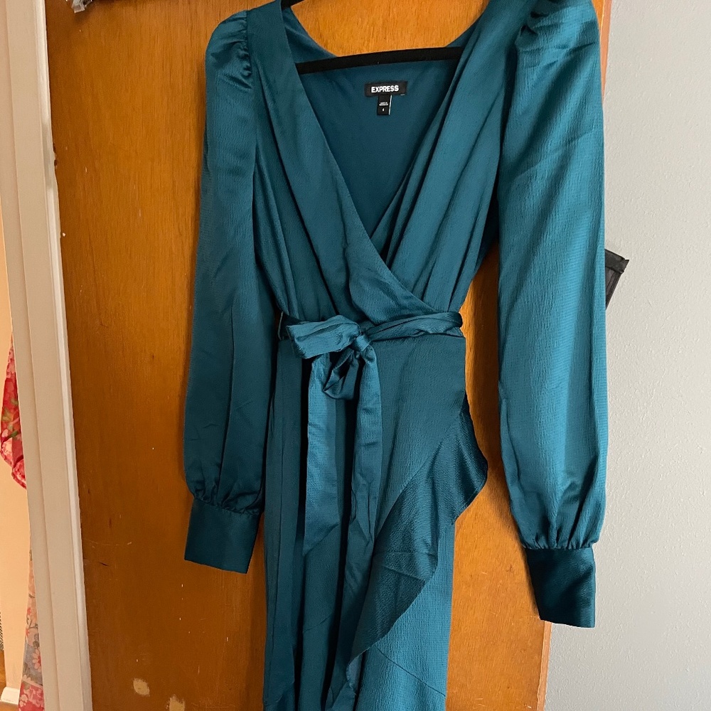 Turquoise Express faux wrap ruffle dress - Small